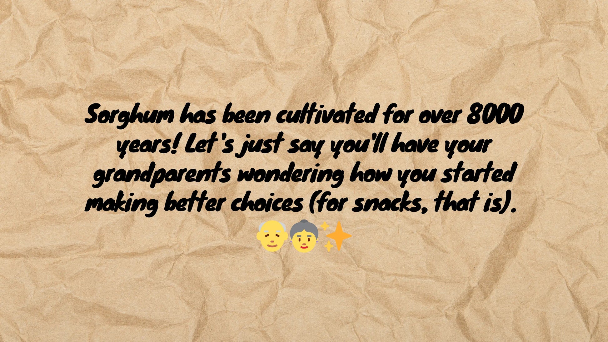 Text on a textured beige background about the cultivation of sorghum for over 8000 years.