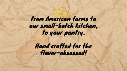 nomnomz brand value text on a crumpled brown paper background with two yellow hearts.