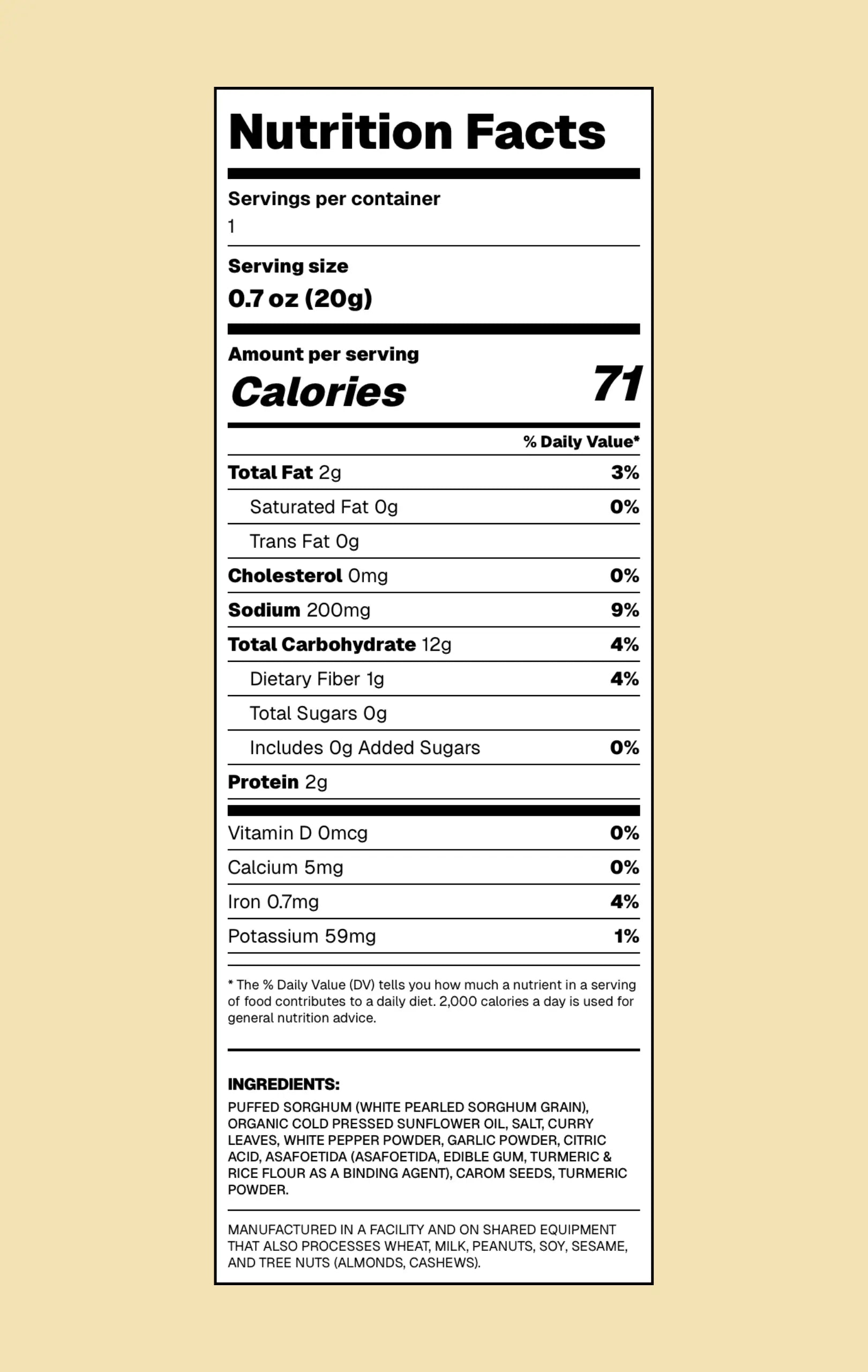 Nutrition facts label on a beige background