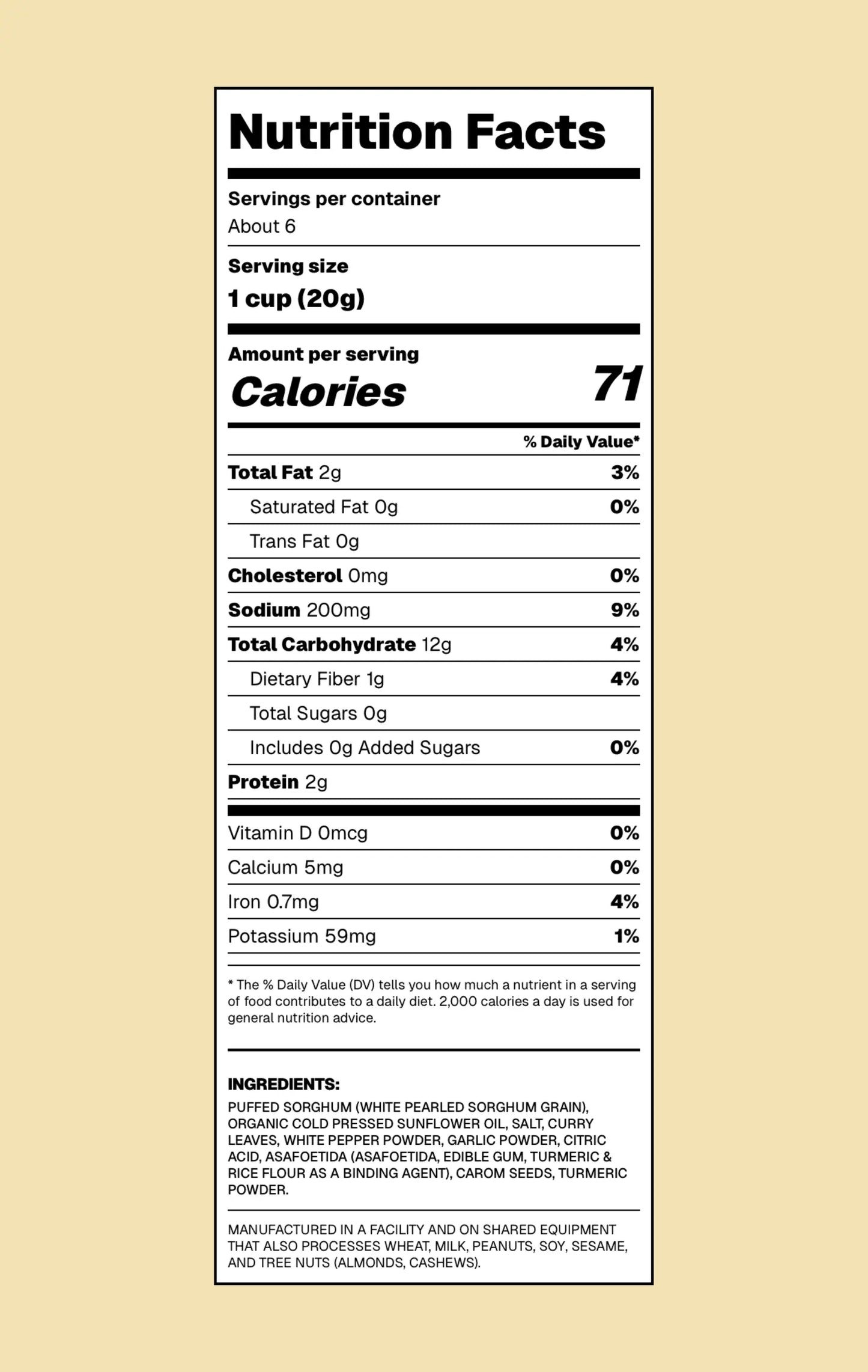 Nutrition facts label on a beige background